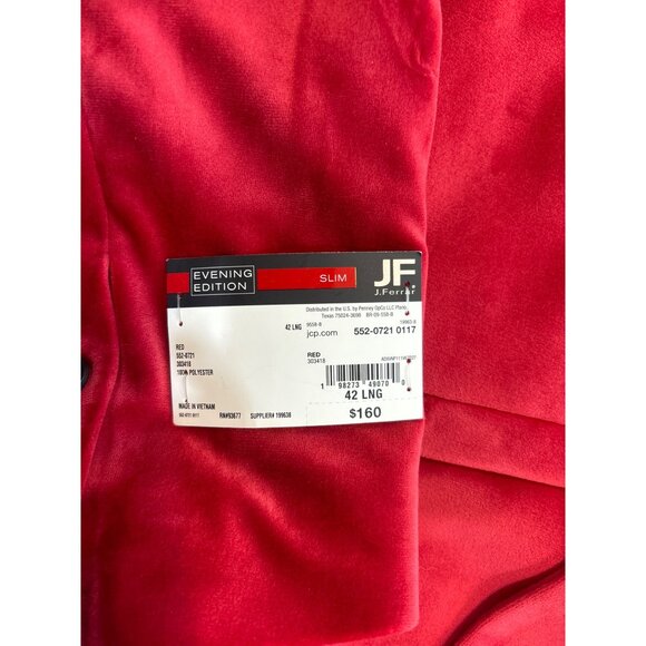 Jf J.Ferrar Red Slim Fit Evening Edition Velvet Mens Blazer Jacket 42L - Picture 6 of 6